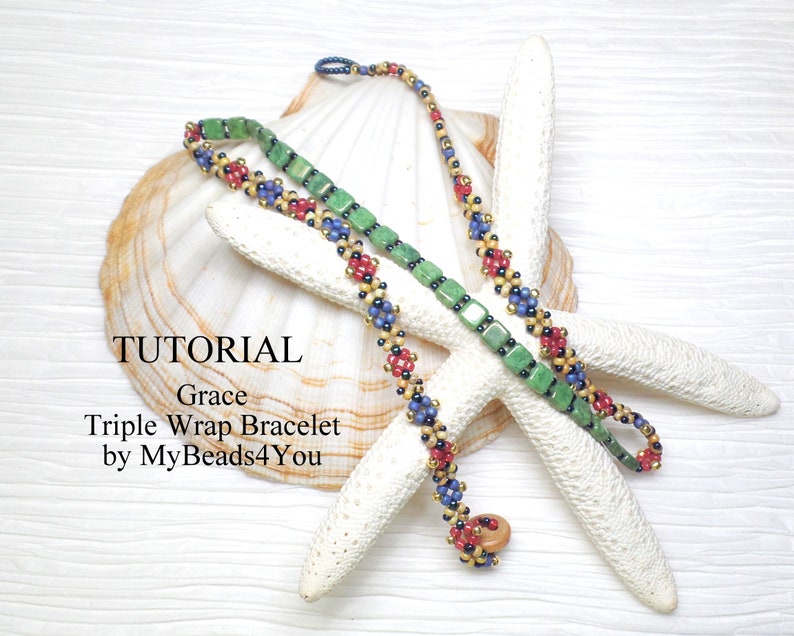 Bracelet Beading Patterns, DIY Triple Wrap Bracelet Jewelry Making Tutorial, Tile Bead PDF Pattern, Beading Supplies, Beads by MyBeads4You image 10