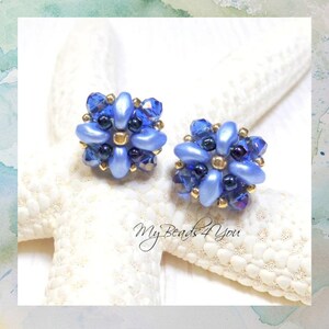 Blue seed bead stud earrings, Post beadwork crystal earrings, handmade gifts, beaded jewelry, birthday gift, gift for her, Back to School