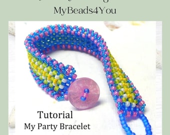 Beading Patterns, PDF Bracelet Beading Tutorial, DIY Crafting Gift, Jewelry Making Pattern, Seed Beads size 8, My Party Bracelet MyBeads4You