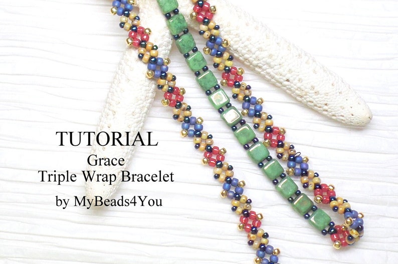 Bracelet Beading Patterns, DIY Triple Wrap Bracelet Jewelry Making Tutorial, Tile Bead PDF Pattern, Beading Supplies, Beads by MyBeads4You image 2