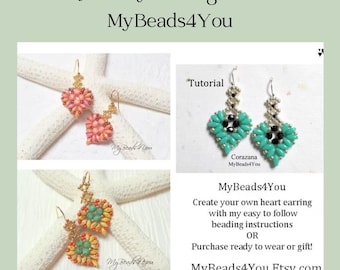 Beading Tutorials and Patterns, DIY Beaded Heart Drop Earrings