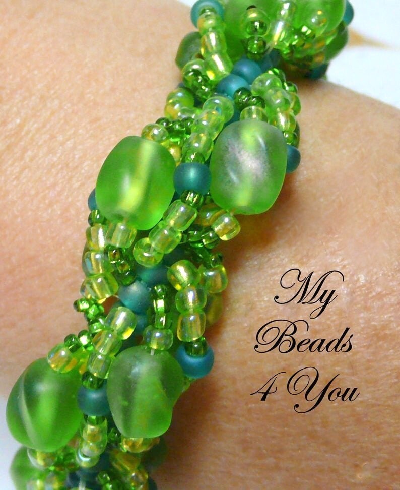 Green Beaded Bracelet Large Spiral Rope Bracelet Seed Bead Etsy