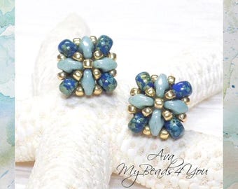 Handmade Unique Beaded Stud Earrings, Blue Picasso Seed Bead Post Beadwork Earring, Jewelry Gift For Her Birthday