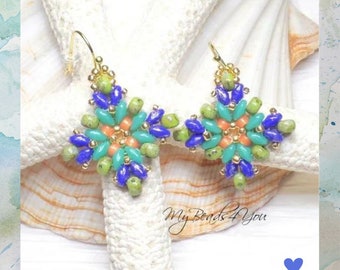 Handmade Earrings For Women, Jewelry Gift For Her, Blue Green Turquoise Drop Diamond Shape Earring, Winter Star Handcrafted Birthday Gift