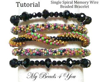 Beading Tutorials and Patterns, Seed Bead Peyote Stitch Pattern, PDF Single Spiral Memory Wire Bracelet Pattern, Jewelry Making Tutorial