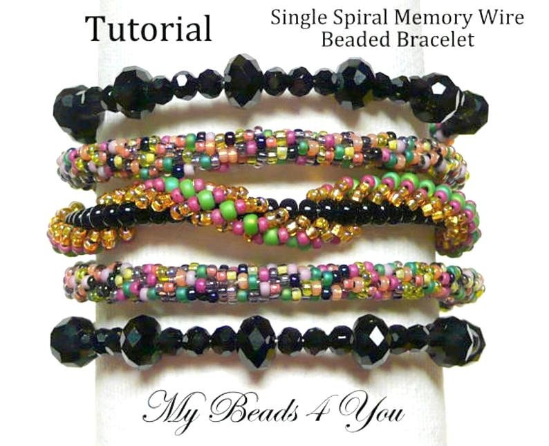 Beading Tutorials and Patterns, Seed Bead Peyote Stitch Pattern, PDF Single Spiral Memory Wire Bracelet Pattern, Jewelry Making Tutorial image 7