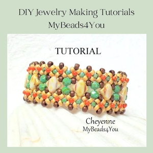 May include: A beaded bracelet with a tutorial theme. The bracelet features a mix of colors, including brown, orange, green, and cream. The text "DIY Jewelry Making Tutorials" and "MyBeads4You" are visible.