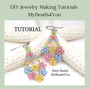 Daisy Basket Earring Pattern, Flower Beading Tutorial, DIY Beading Pattern, Jewelry Making Supplies, seed bead earring pattern  MyBeads4you