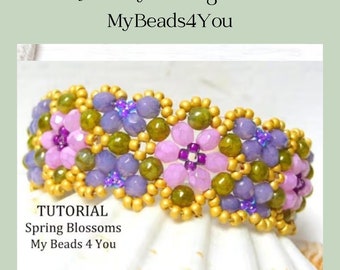 Beading Pattern, Flower Bracelet Tutorial, Beading Supplies, Jewelry Making, Seed Beads Tutorial, DIY Bead Bracelet, MyBeads4You Jewelry