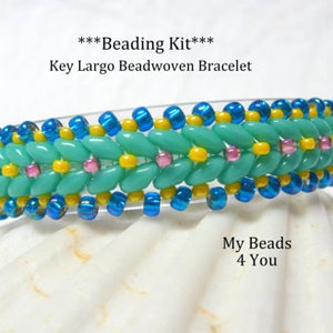 Bracelet Beading Kit, Patterns and Instructions, DIY Gift, Jewelry Making Kits and Tutorial, Super Duo Bracelet Pattern, Beading Supplies Turquoise/Blue