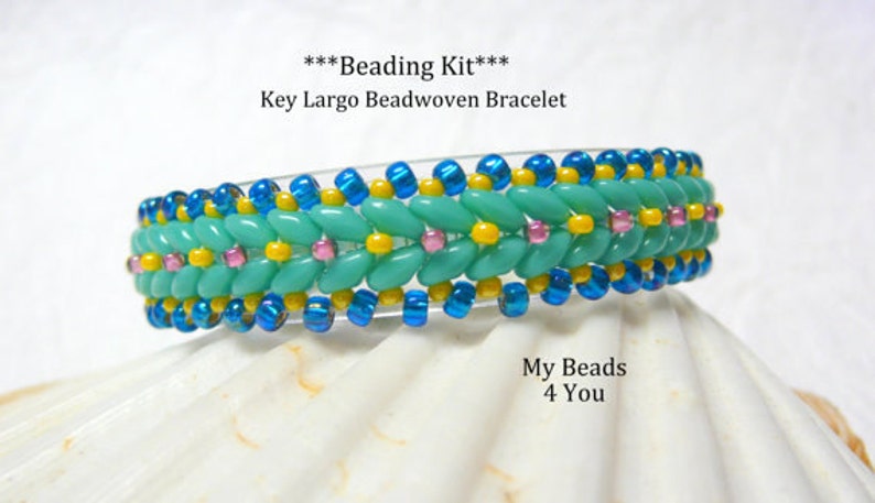 Bracelet Beading Kit, Patterns and Instructions, DIY Gift, Jewelry Making Kits and Tutorial, Super Duo Bracelet Pattern, Beading Supplies Turquoise/Blue