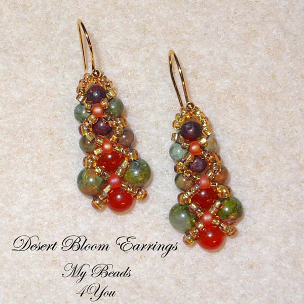 Handmade Beaded Earrings, Beadwork Seed Bead Earrings, Unakite Green Bead Earrings, Boho Chic Earrings, Jewelry Gift for Her