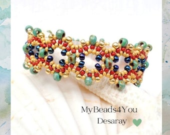 Handmade Beadwoven Bracelet, Boho Chic Turquoise Blue Gold Beaded Cuff Bracelet, Gifts For Women, Mothers Day Gift, Jewelry by MyBeads4You