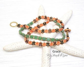 Triple Wrap Beaded Bracelet, Fall Fashion Jewelry, Handmade Gift Ideas, Green Orange Gold Layered Bracelet by MyBeads4You