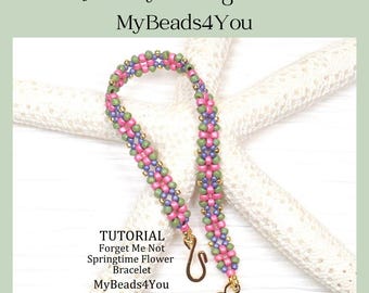 Tutoriel de perles de bracelet, modèle de bracelet Forget me not flower, accessoires de fabrication de bijoux DIY, instructions de création de perles et idées cadeaux DIY