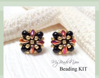 Beading Kit Earrings, Jewelry Making Patterns, Seed Bead Earring Tutorial and Kit, Craft Supplies, DIY Gift Idea