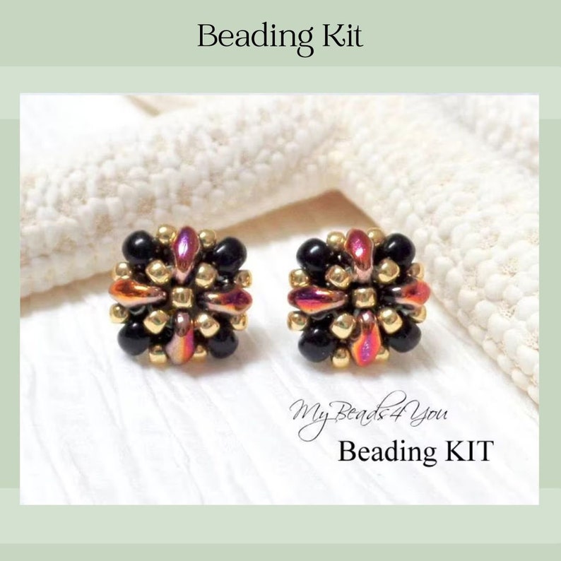 Beading Kit Earrings, Jewelry Making Patterns, Seed Bead Earring Tutorial and Kit, Craft Supplies, DIY Gift Idea image 1