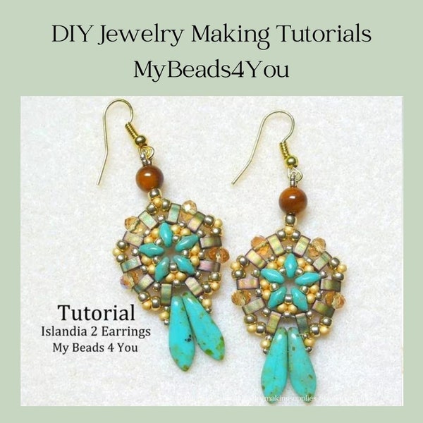 Beading Patterns and Tutorials, SuperDuo Beaded Earring Tutorial, Easy Seed Bead Pattern, Beadwork Jewelry Making Instructions Supplies