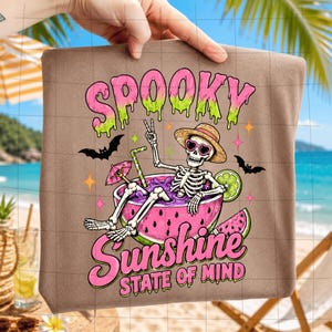 Summerween PNG, Spooky Sunshine State of Mind Skeleton PNG, Watermelon Cocktail Skeleton Sublimation, Retro Halloween Summer PNG