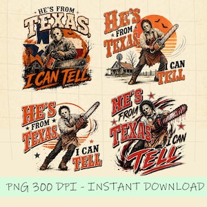 Han är från Texas, jag kan säga PNG-paket, Texas Horror PNG, Motorsågsskräckskjortadesign, Slasher Halloween PNG, Retro Horror Sublimering