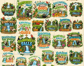30+ Rainforest Falls VBS 2026 PNG Bundle, Exploring The Nature Of God PNG, Vacation Bible School Jungle Theme, Church Volunteer Shirt Design