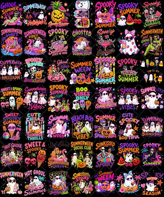 50+ Summerween PNG Bundle, Spooky Summer PNG Collection, Retro Halloween Beach Ghosts, Cute Summerween Vibes, Vintage Horror Vacation Design