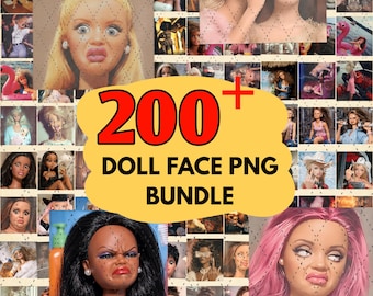Paquete de más de 200 PNG de caras de muñecas desquiciadas, descarga digital de memes virales, sublimación de muñecas feas sarcásticas, paquete de PNG de caras disgustadas, meme, divertido