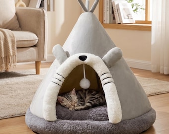 Cama triangular tipo tienda de campaña para gatos y perros – Casita cerrada y cálida para mascotas, colchoneta universal para las cuatro estaciones, colchón acogedor para perros y gatos, regalo para mascotas pequeñas