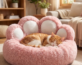 Nido de peluche con forma de pata de oso para mascotas: cama suave y antideslizante para gatos y perros, casita pequeña para mascotas con forma adorable, nido acogedor para gatitos y cachorros, regalo kawaii para mascotas.