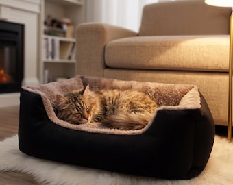 Cesta-cama para cães e gatos – Casinha macia com almofada, habitat aconchegante para gatinhos, cama para cães pequenos, acessórios laváveis para animais de estimação, presente para amantes de gatos e cães.