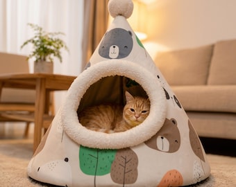 Cama triangular tipo tienda de campaña para gatos y perros – Casita cerrada y cálida para mascotas, colchoneta universal para las cuatro estaciones, colchón acogedor para perros y gatos, regalo para mascotas pequeñas