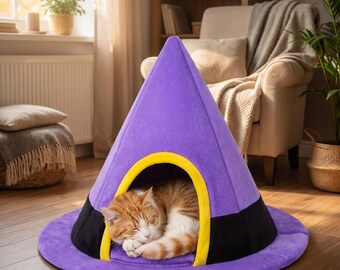 Cama para gatos de Halloween: nido suave semicerrado para mascotas, casita de invierno para perros pequeños, cama para dormir en interiores y exteriores, regalo espeluznante para mascotas.