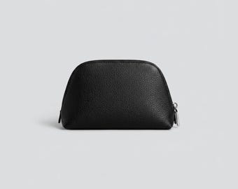 Neceser de piel auténtica granulada / Neceser de viaje / Organizador de artículos de aseo minimalista para mujer /