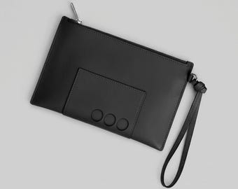 Women Leather Wristlet Clutch | Handmade Minimalist Pouch | Travel Organizer |