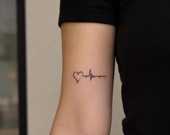 Heartbeat ECG Temporary Tattoo, BTS Inspired Fine Line Music Tattoo, Waterproof Fake Tattoo, Real Tattoo Look, kpop inspired, music fan gift