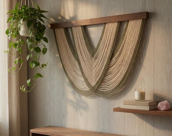 Geometrische macramé wanddecoratie | Boho neutrale textielkunst