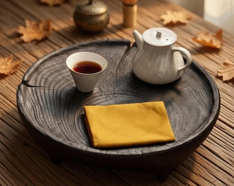 Wabi Sabi Black Charred Wood Round Low Table | Japandi Zen Coffee Table