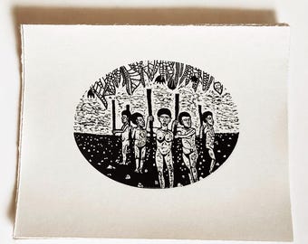 Guardianas - Grabado elíptico original en madera - Edición limitada