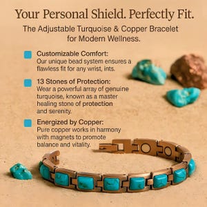 Copper Bracelet with Magnetic Therapy Bangle 99.98% Healing Jewelry Turquoise