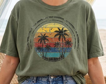 Retro Palm Tree Shirt, Vintage Sunset Tee, 70s Beach Comfort Colors T-Shirt
