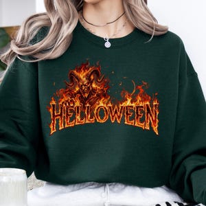 Helloween Demon Sweatshirt, Fiery Devil Graphic Hoodie