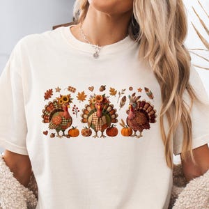T-shirt dinde de Thanksgiving, T-shirt patchwork dindes d'automne, T-shirt aux couleurs confortables, T-shirt récolte d'automne
