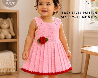 Buttercup Crochet Baby Dress Pattern PDF Rose Toddler Girl Dress Easy Level 12 - 18 Months Handmade Outfit Beginner Friendly Guide