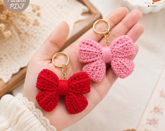Crochet Bow Keychain Pattern PDF, DIY Bag Charm, Handmade Keyring Tutorial, Easy Crochet Gift for Teens & Adults, Scrap Yarn Project