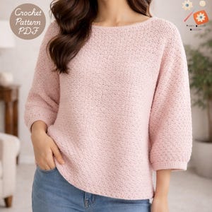 Pull au crochet fait main nuage rose, pull en tricot rose doux, haut ample confortable pour femme, cadeau pull léger de printemps pour elle