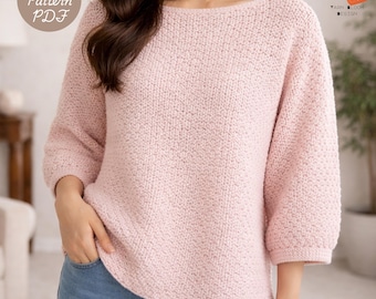 Pink Cloud Handmade Crochet Sweater, Soft Pink Knit Pullover, Women Cozy Loose Fit Top, Lightweight Spring Sweater Gift for Her