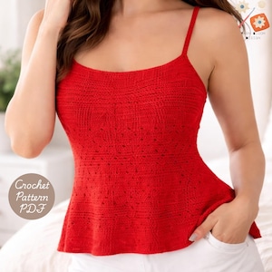 Molde em PDF para Top Crochê Crimson Charm, Top Cropped de Verão, Ideal para Iniciantes, Faça Você Mesmo, Download Instantâneo, Top Feminino