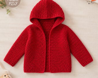 Classic Kids Hooded Crochet Pattern PDF, Baby Hooded Cardigan Pattern, Toddler Jacket, Beginner DIY, Instant Download