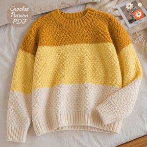 Modello all'uncinetto PDF per maglione accogliente color crema al limone, modello per maglione a maglia grossa, maglione facile da lavorare a maglia per principianti, top invernale da donna fai da te