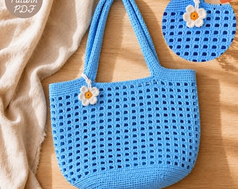 Luna Mesh Crochet Tote Bag Pattern PDF, Summer Beach Bag Crochet Pattern, DIY Market Tote, Beginner Crochet Bag, Digital Download